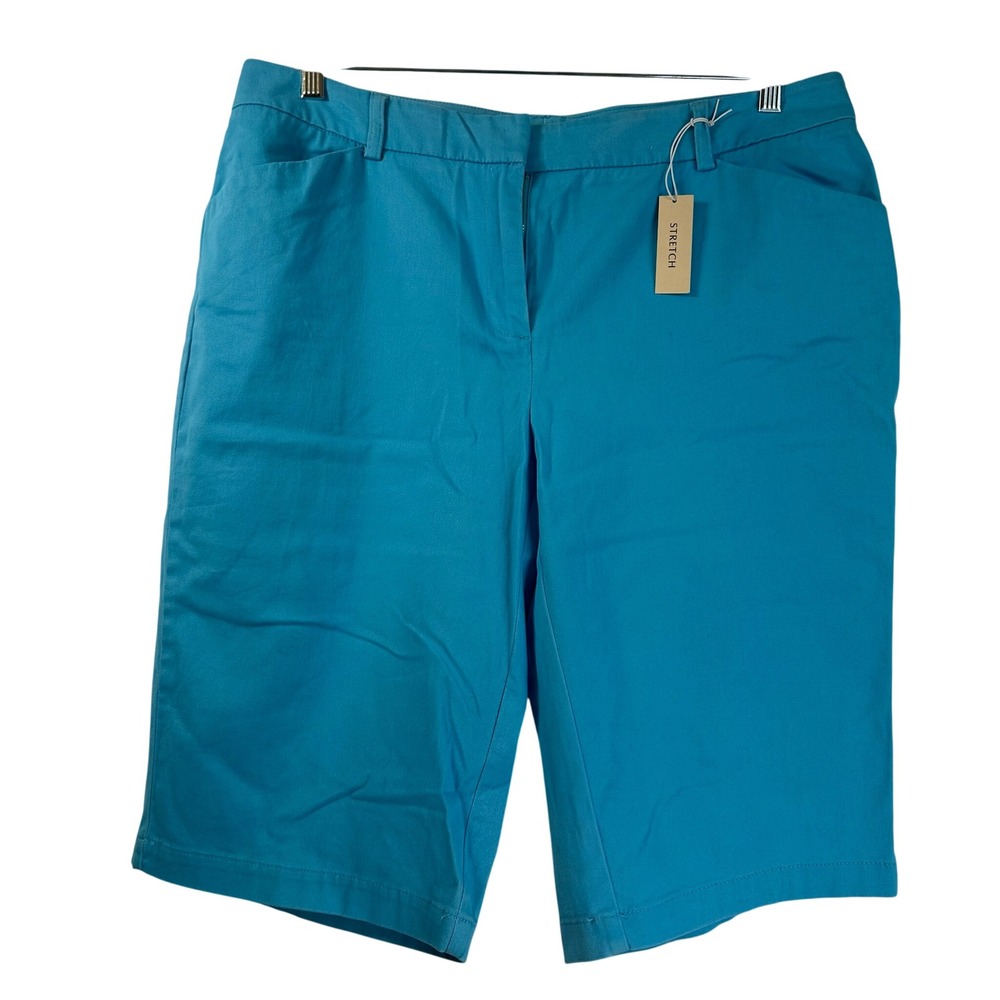 Jones New York Sport Woman Turquoise Blue Stretch Bermuda Shorts 14W Knee Length